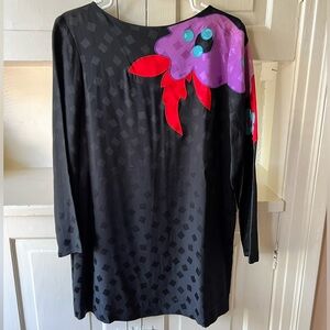 Vintage Rayon Mini Dress with Floral Embossing - S